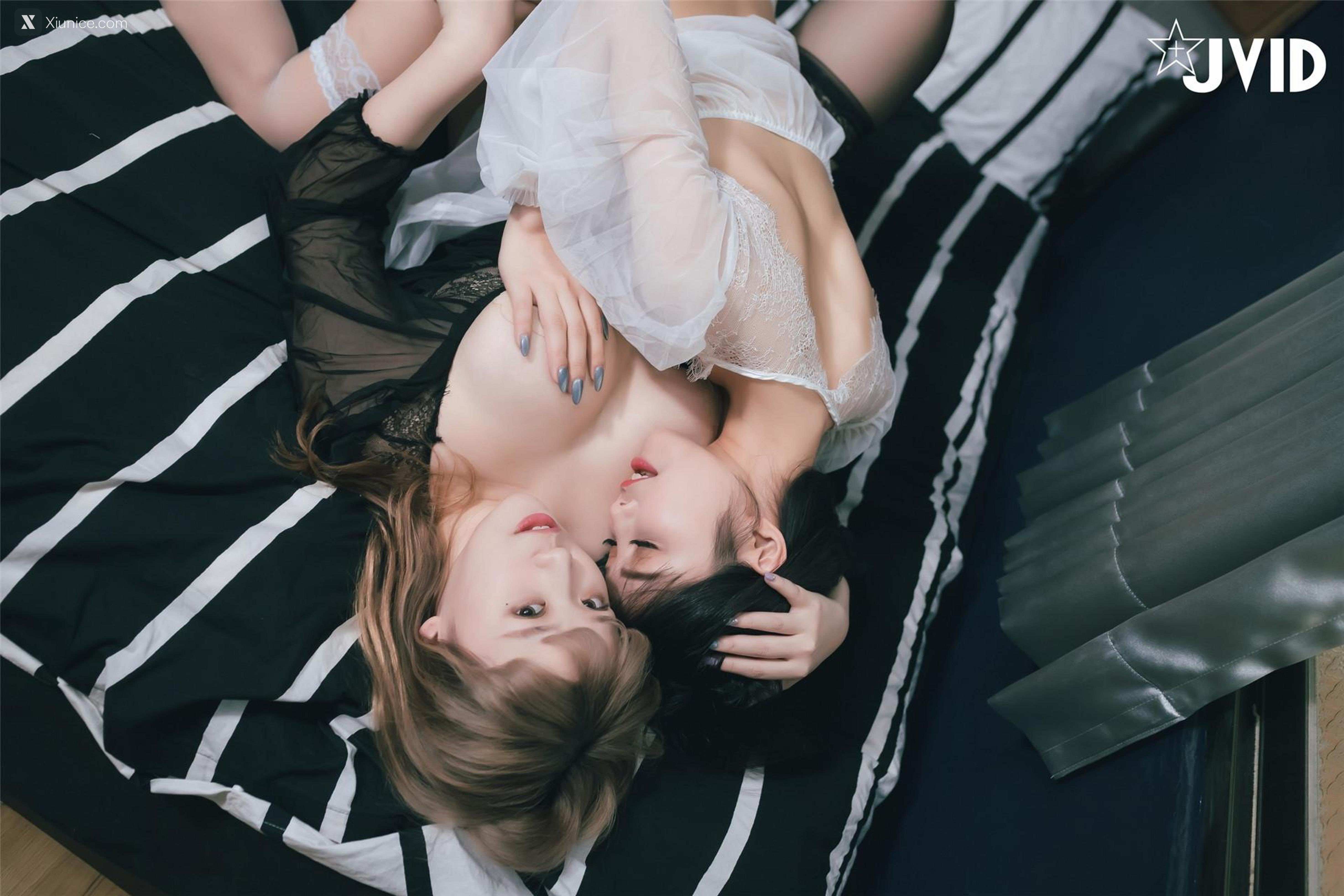JVID Linda & Ruru 巨乳女神的碰撞 性感小恶魔 雪白H乳 极致美尻 103