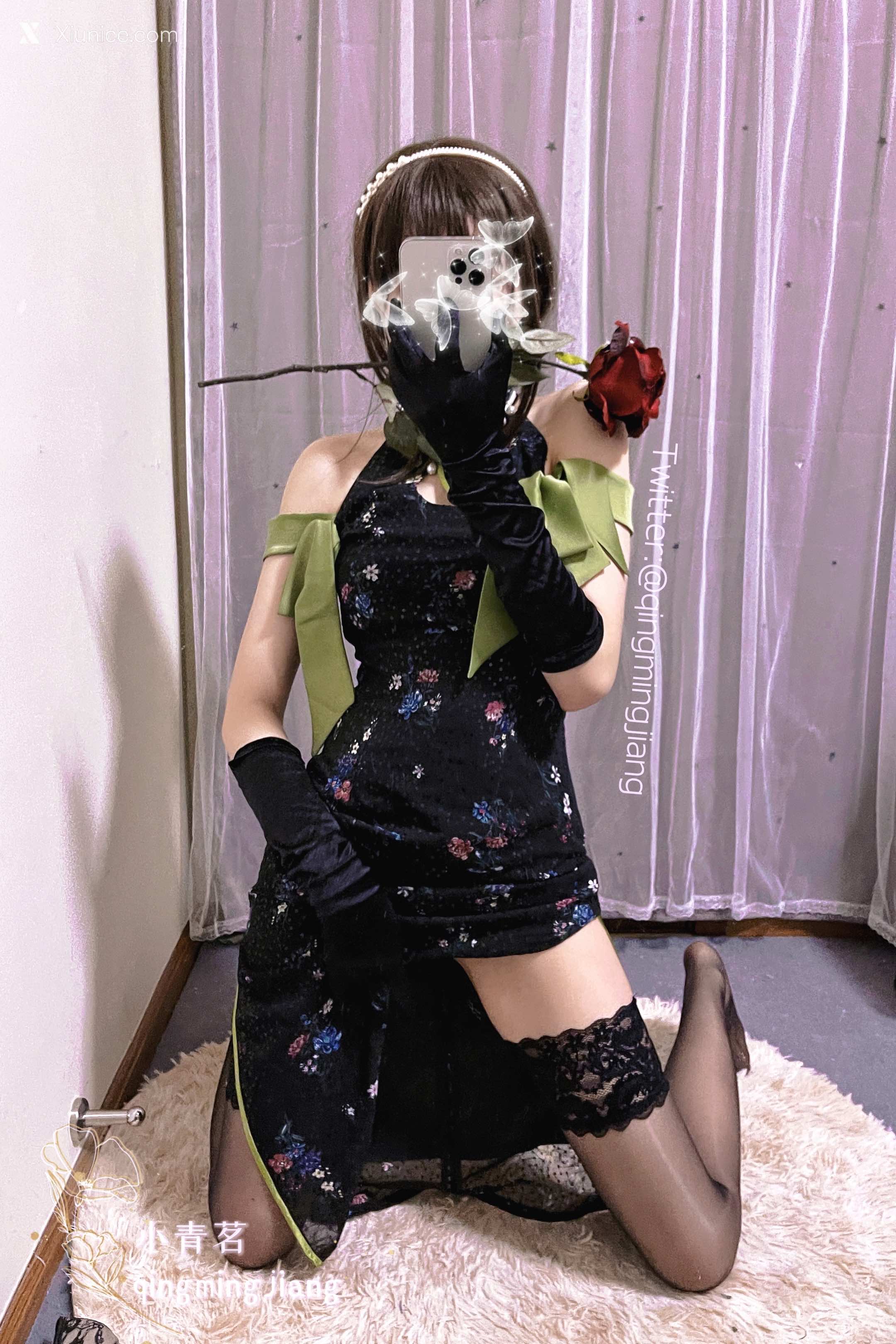 小青茗 黑丝旗袍34