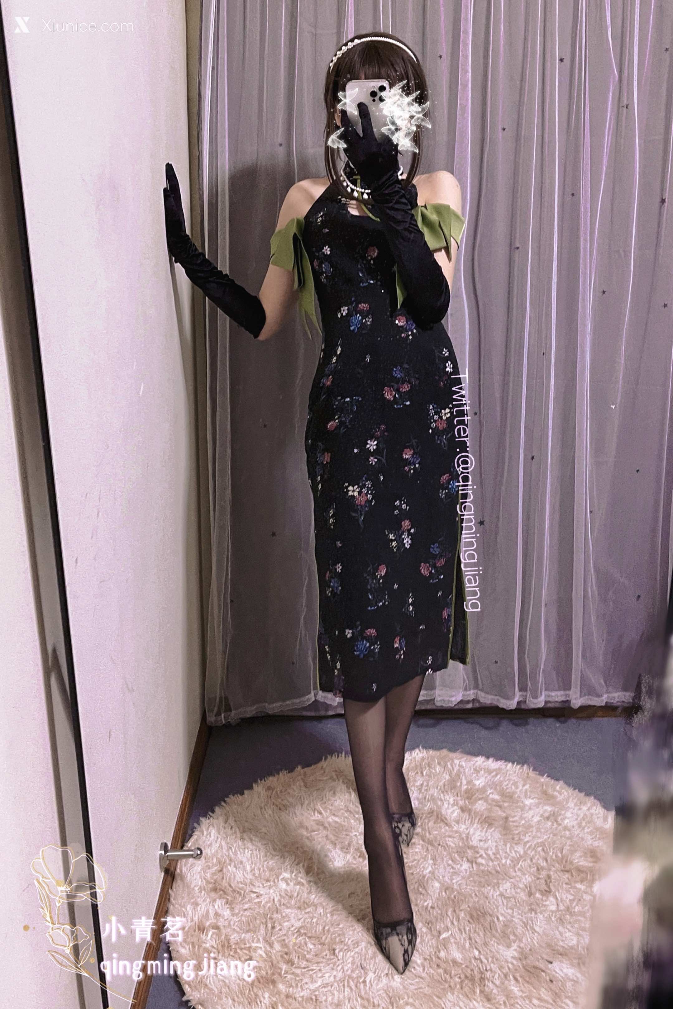 小青茗 黑丝旗袍46